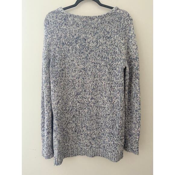 Loft Women’s Size L Blue Cable Knit V Neck Sweater - Picture 2 of 6